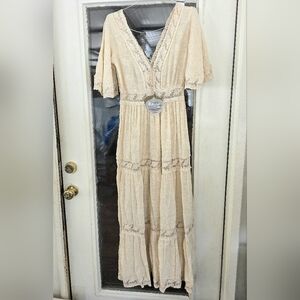 Nwt Z&L EUROPE Boho Gypsy Cream Lace Dress Maxi Small Romantic Prairie